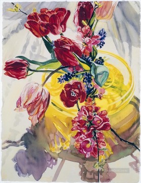 Flores de primavera Jarrón amarillo JF decoración floral Pinturas al óleo